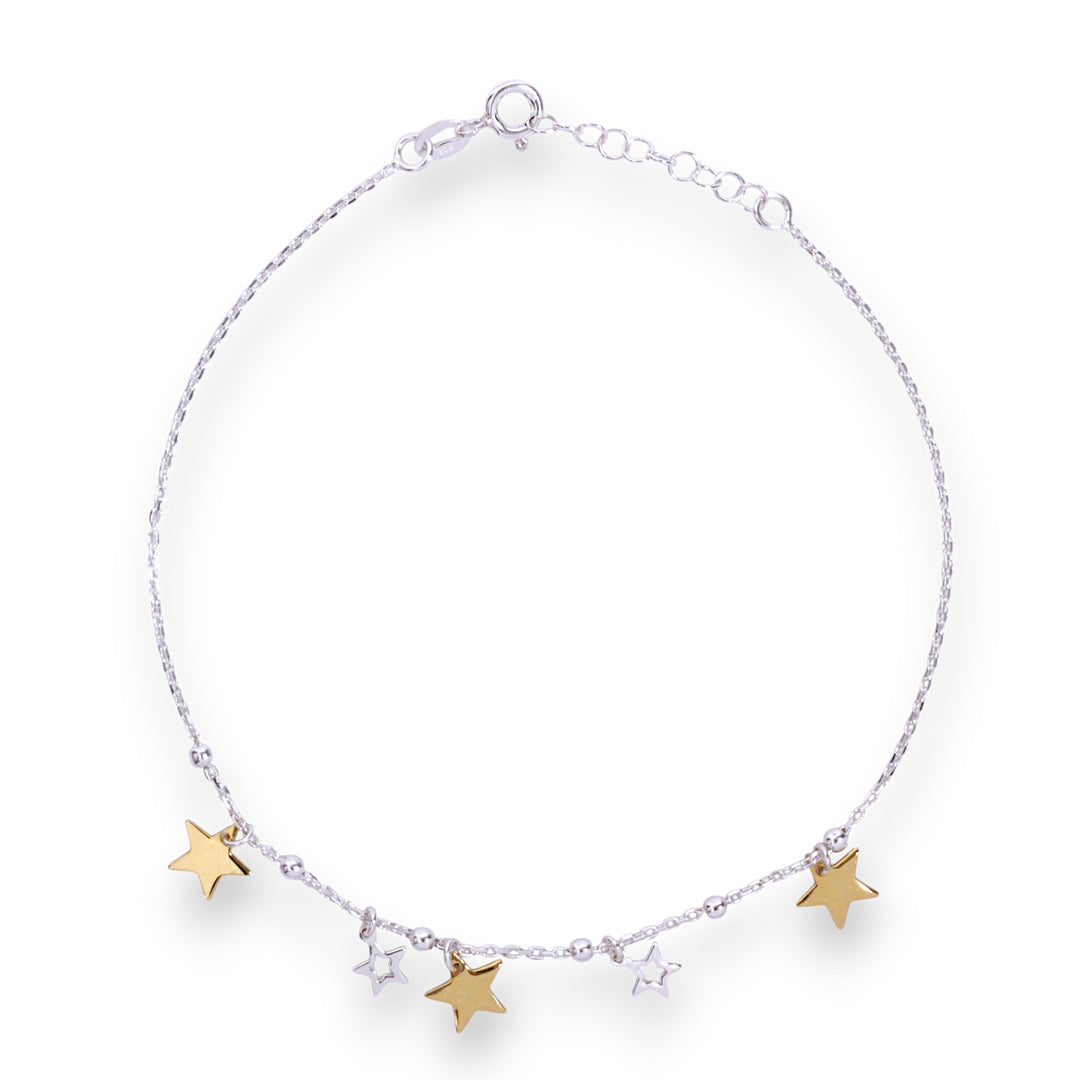 925 Sterling Silver Gold Star Charms Single Anklet for Women