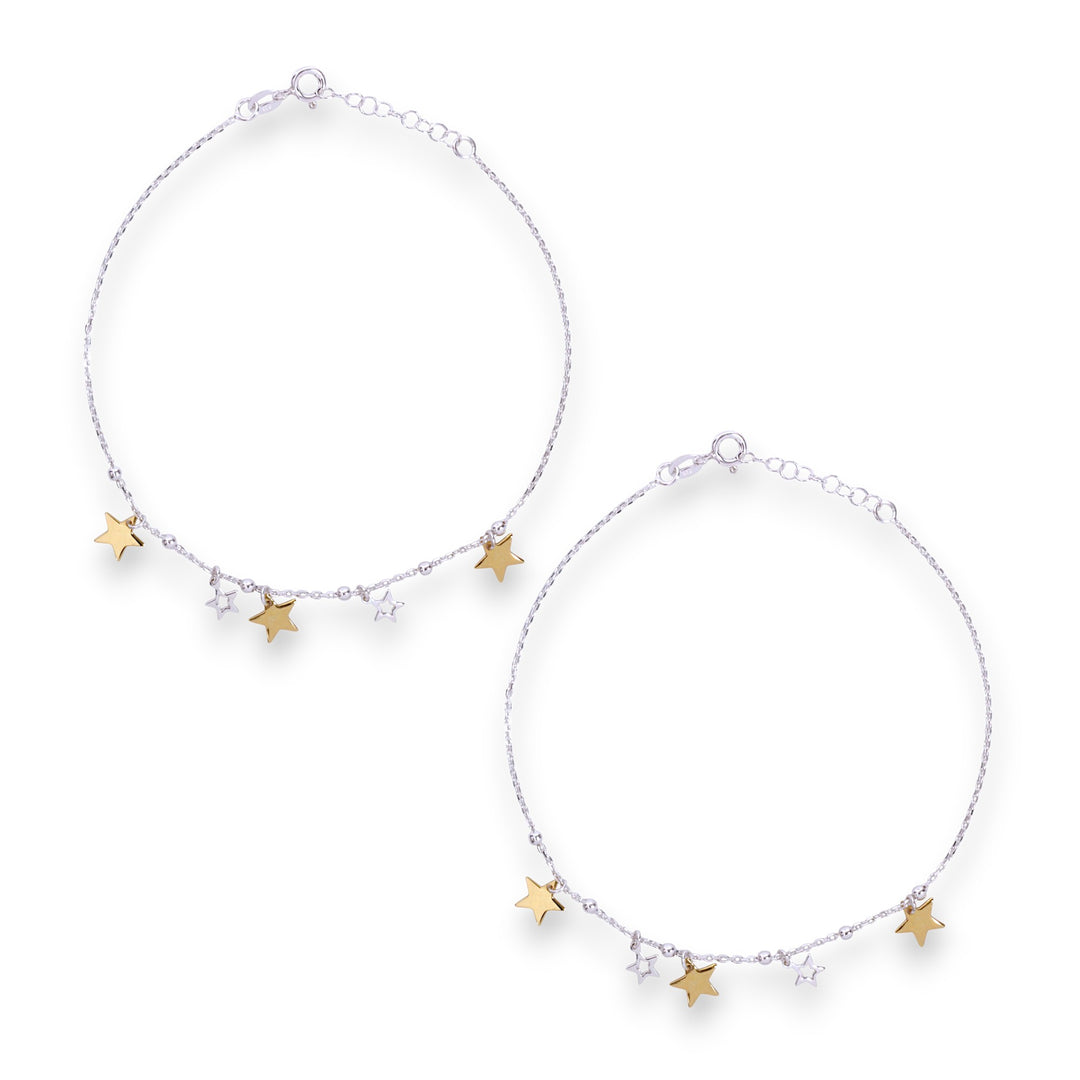 925 Sterling Silver Star Gold & Silver Anklet for Women