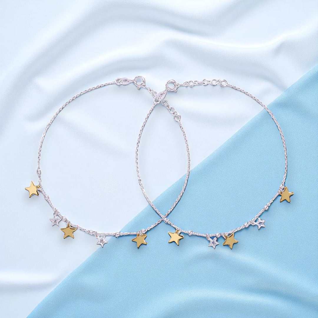 925 Sterling Silver Star Gold & Silver Anklet for Women