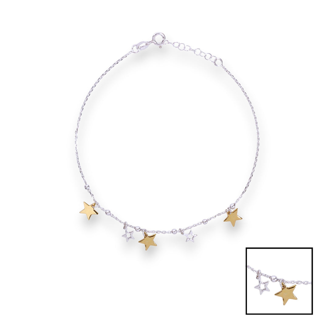 925 Sterling Silver Gold Star Charms Single Anklet for Women