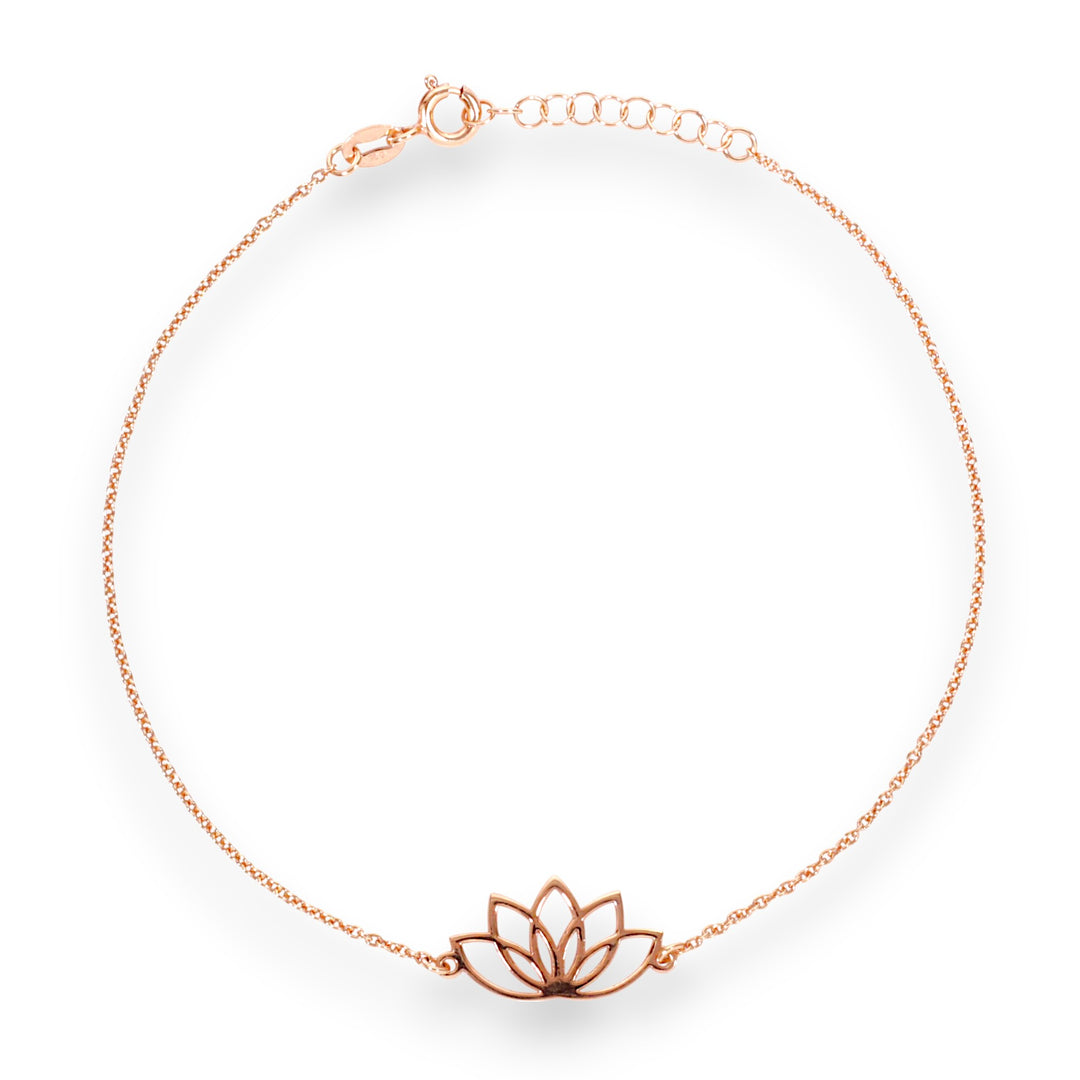 925 Sterling Silver Rose Gold Plated Lotus Single Anklet For Women