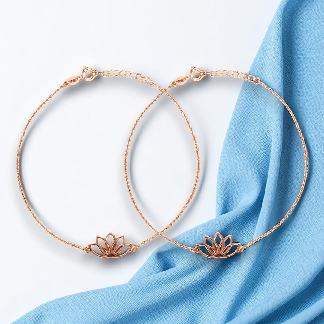 925 Sterling Silver Pure Silver Lotus Rose Gold Plated Anklet for Women