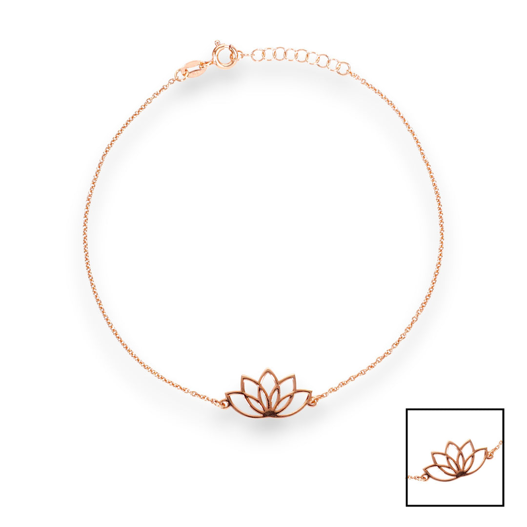 925 Sterling Silver Rose Gold Plated Lotus Single Anklet For Women