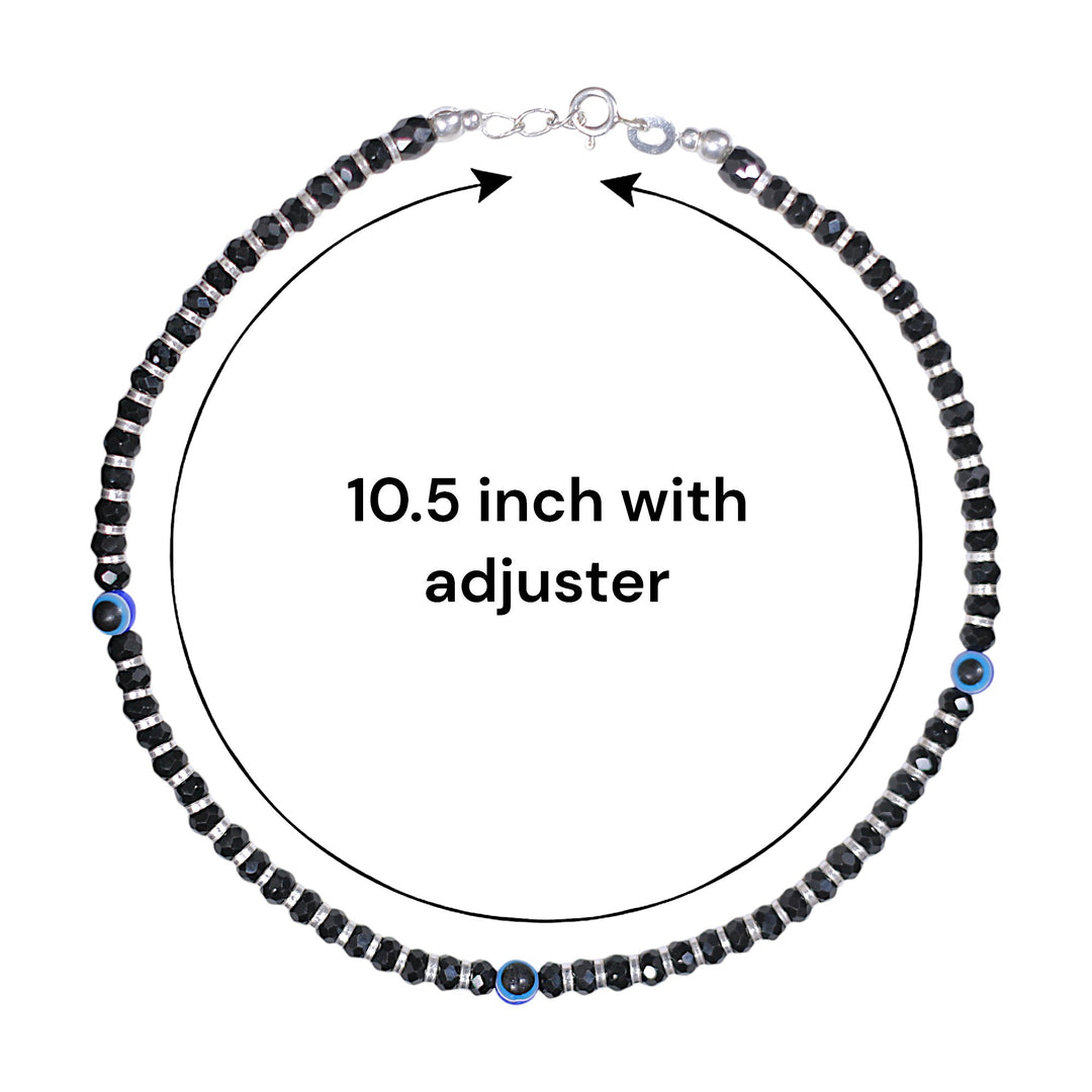 925 Sterling Silver Black Beaded Evil Eye Anklet for Women