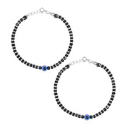 925 Sterling Silver Evil Eye Black Beaded Nazariya Anklet for Kids