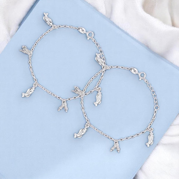 925 Sterling Silver Fish Charm Chain Anklets for Girls