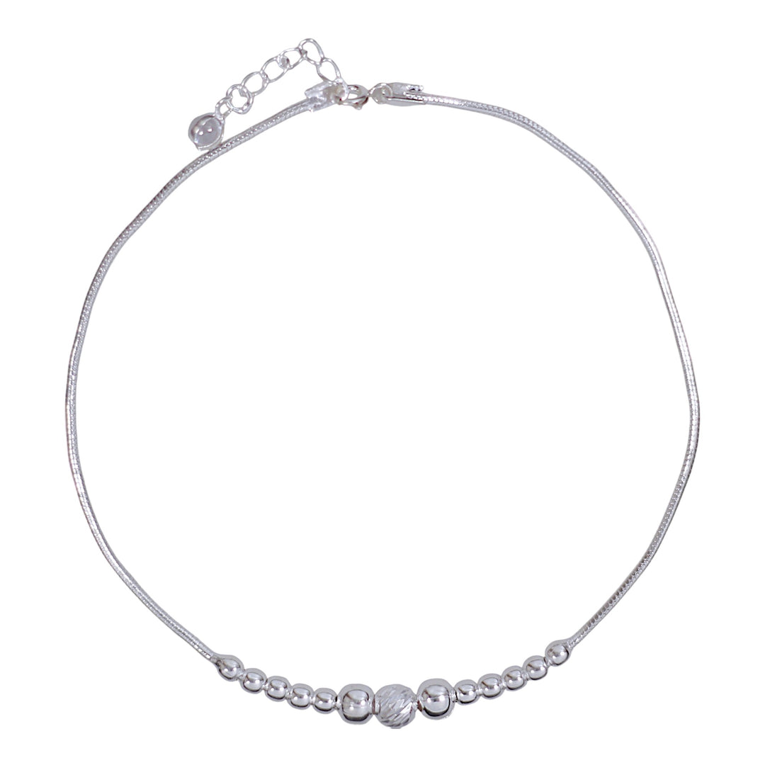 Taraash 925 Sterling Silver Multi Beaded Chain Single Anklet for Women