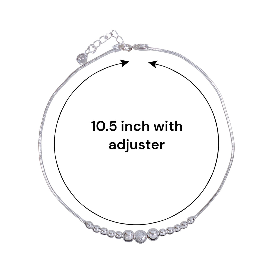 Taraash 925 Sterling Silver Multi Beaded Chain Single Anklet for Women