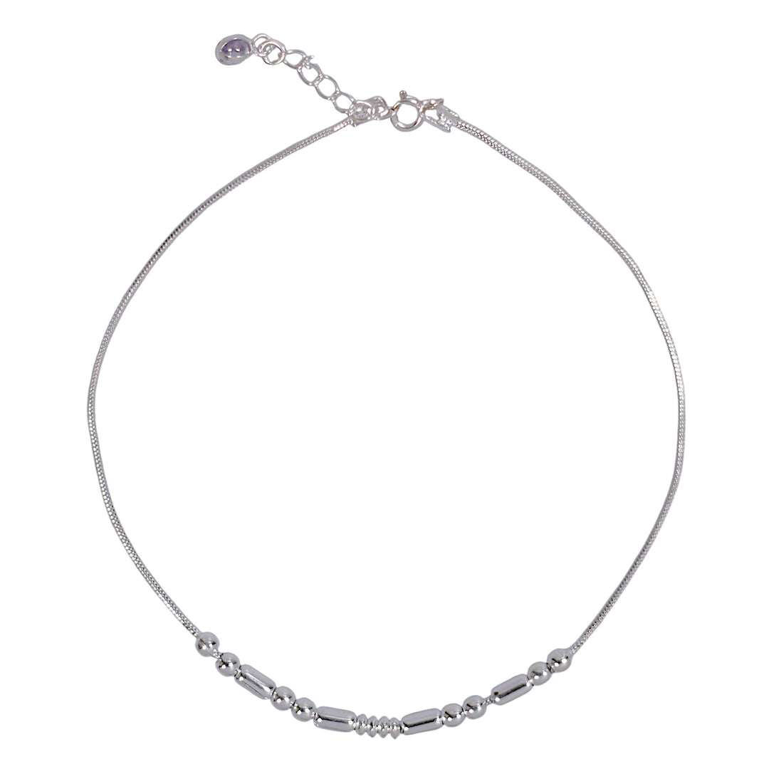 925 Sterling Silver Multi Beaded Chain Single Anklet for Women