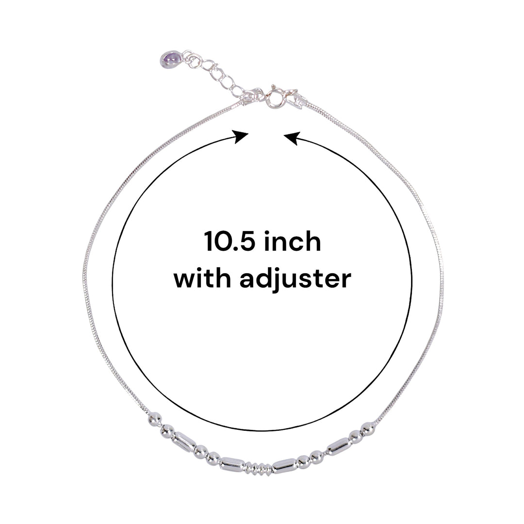 925 Sterling Silver Multi Beaded Chain Single Anklet for Women