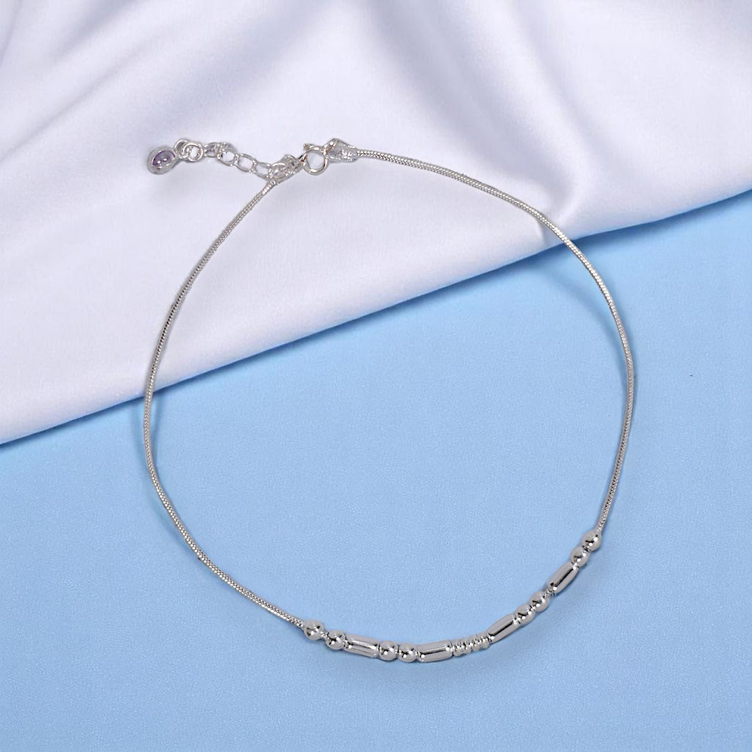925 Sterling Silver Multi Beaded Chain Single Anklet for Women