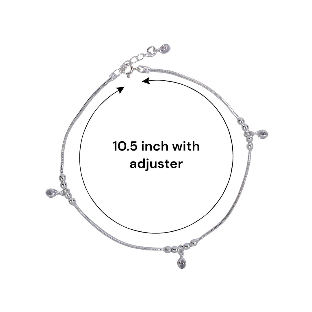 925 Sterling Silver Beaded Crystal Charm Single Anklet for Women