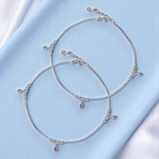 925 Sterling Silver Beaded Crystal Charm Anklet for Women