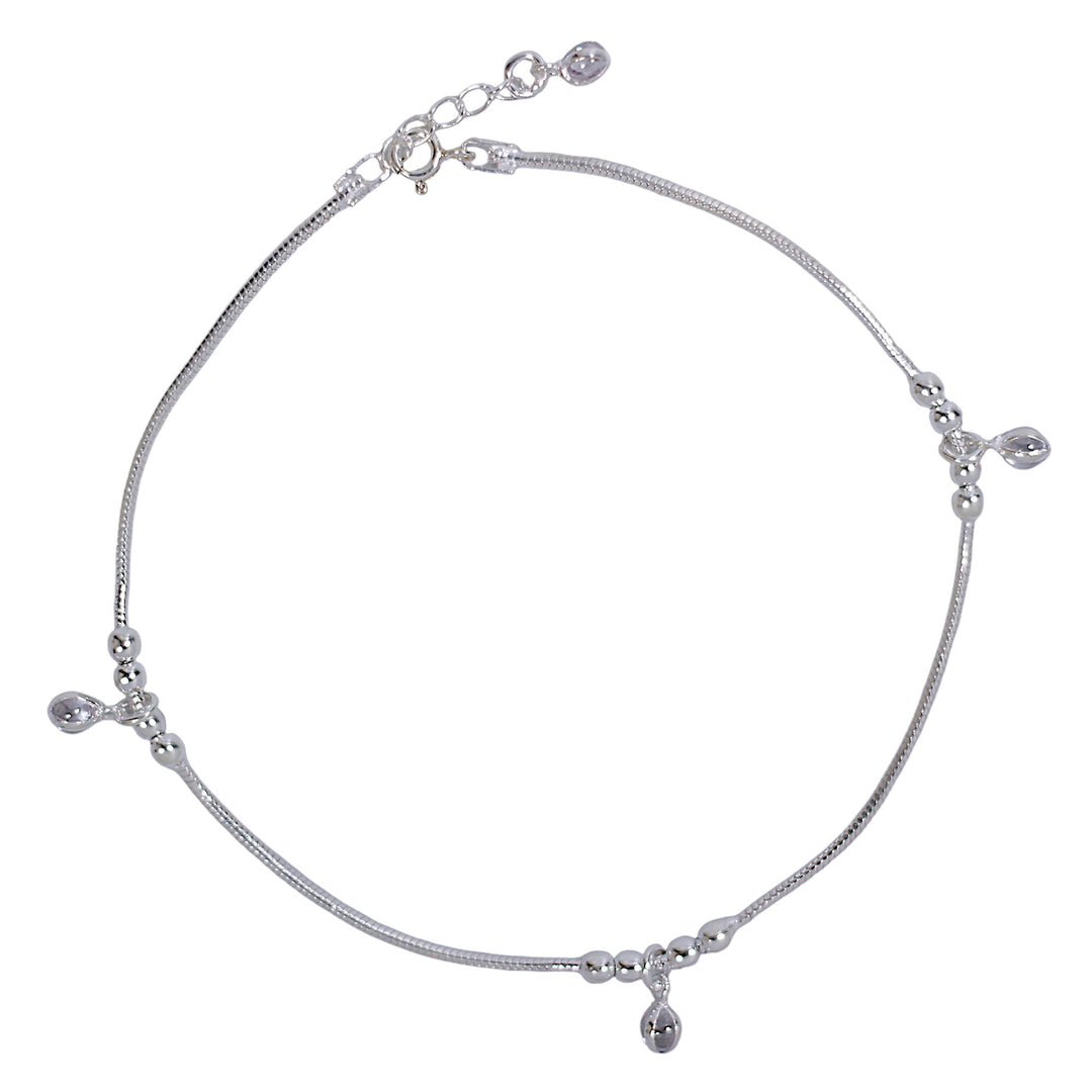 925 Sterling Silver Beaded Crystal Charm Single Anklet for Women