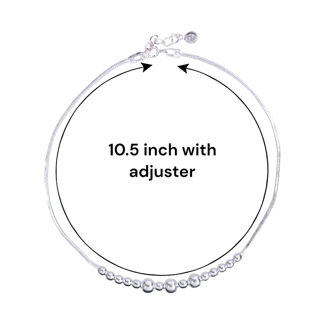 925 Sterling Silver Beaded Charm Chain Single Anklet for Women