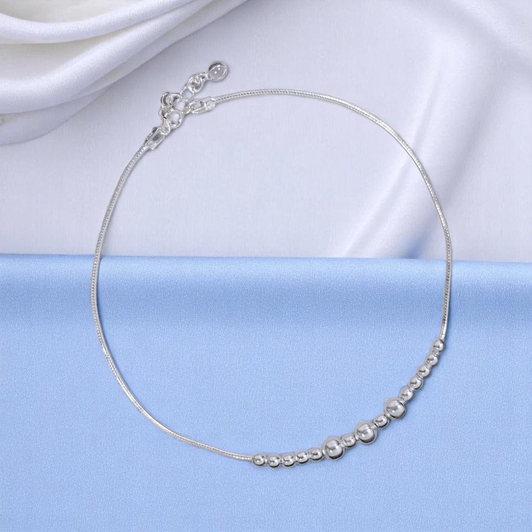 925 Sterling Silver Beaded Charm Chain Single Anklet for Women