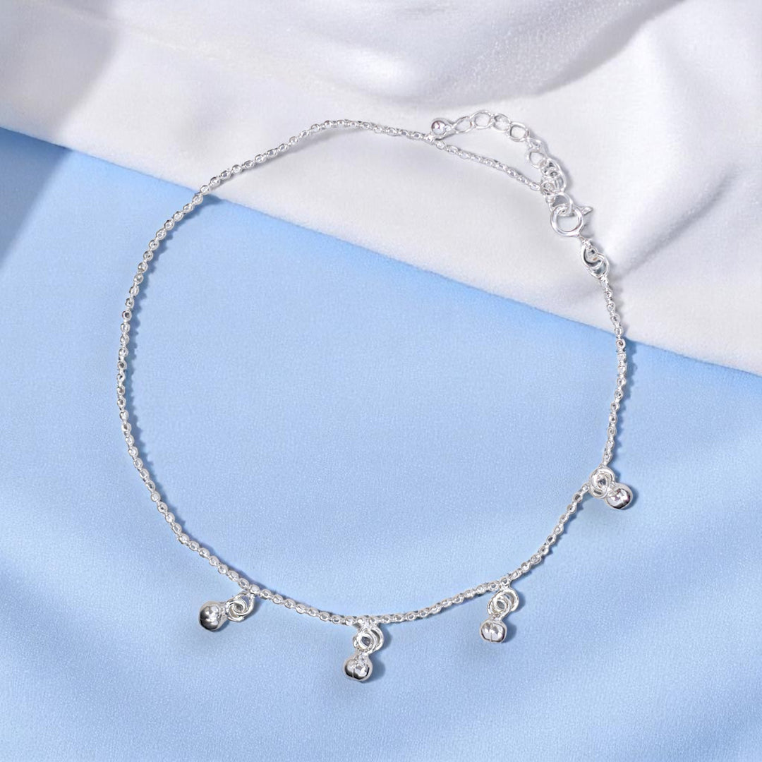 925 Sterling Silver Beaded Single Anklet for Women