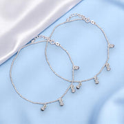 925 Sterling Silver Graceful Beaded Charm Chain Anklet For Women