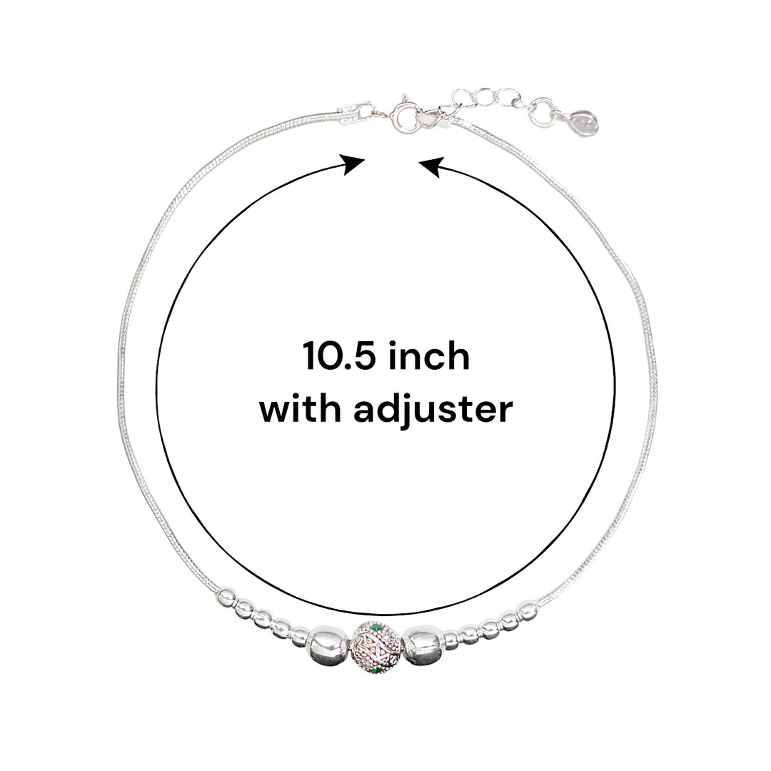 925 Sterling Silver CZ Beaded Single Anklet for Women
