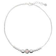 925 Sterling Silver CZ Beaded Single Anklet for Women