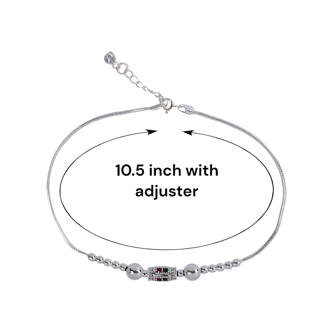 925 Sterling Silver Multi CZ Beaded Single Anklet for Women