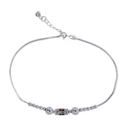 925 Sterling Silver Multi CZ Beaded Single Anklet for Women
