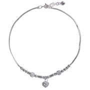 925 Sterling Silver Beaded Heart Charm Single Anklet for Women