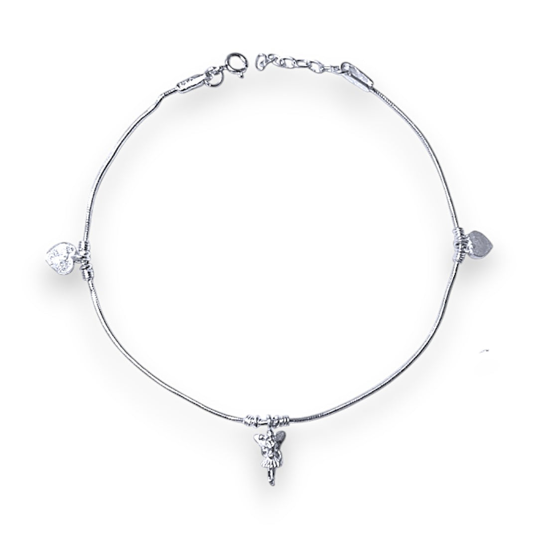 925 Sterling Silver Plain Chain with Heart Charm Single Anklet for Women
