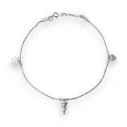 925 Sterling Silver Plain Chain with Heart Charm Single Anklet for Women