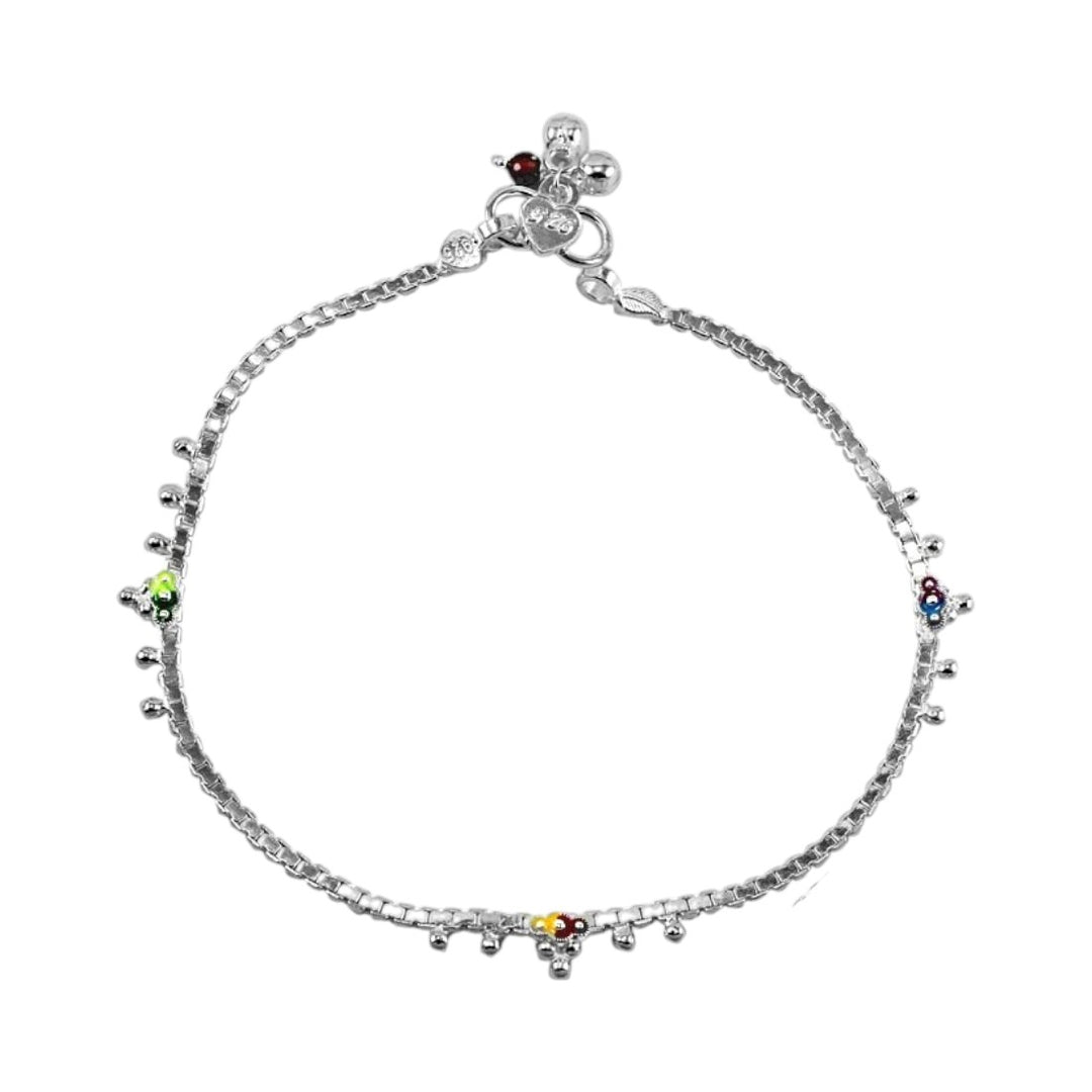 925 Sterling Silver Box Chain with Ghungroo Traditional Single Anklet for Women