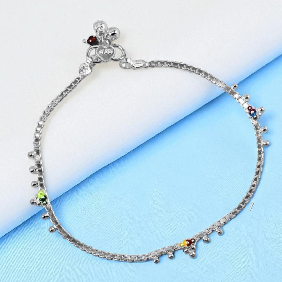 925 Sterling Silver Box Chain with Ghungroo Traditional Single Anklet for Women