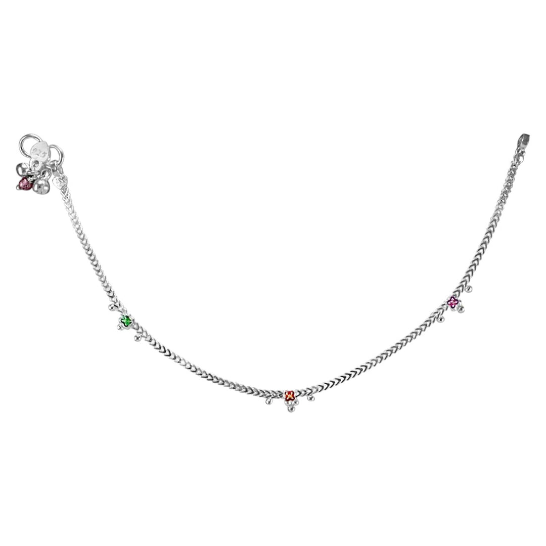 925 Sterling Silver Fancy Box Chain with Ghungroo Single Anklet for Women