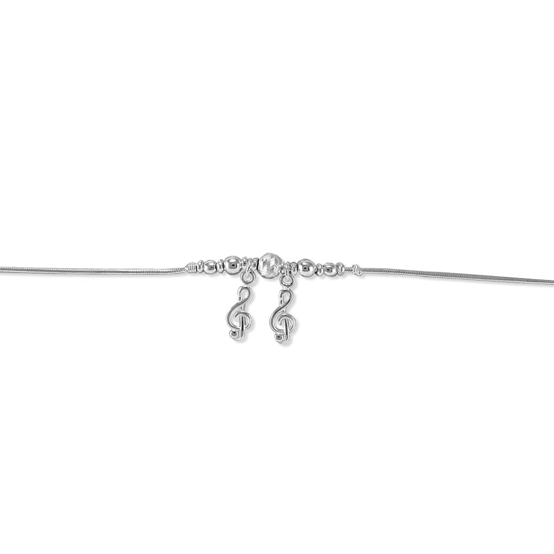 925 Sterling Silver Musical Symbol Charm Chain Single Anklet for Women