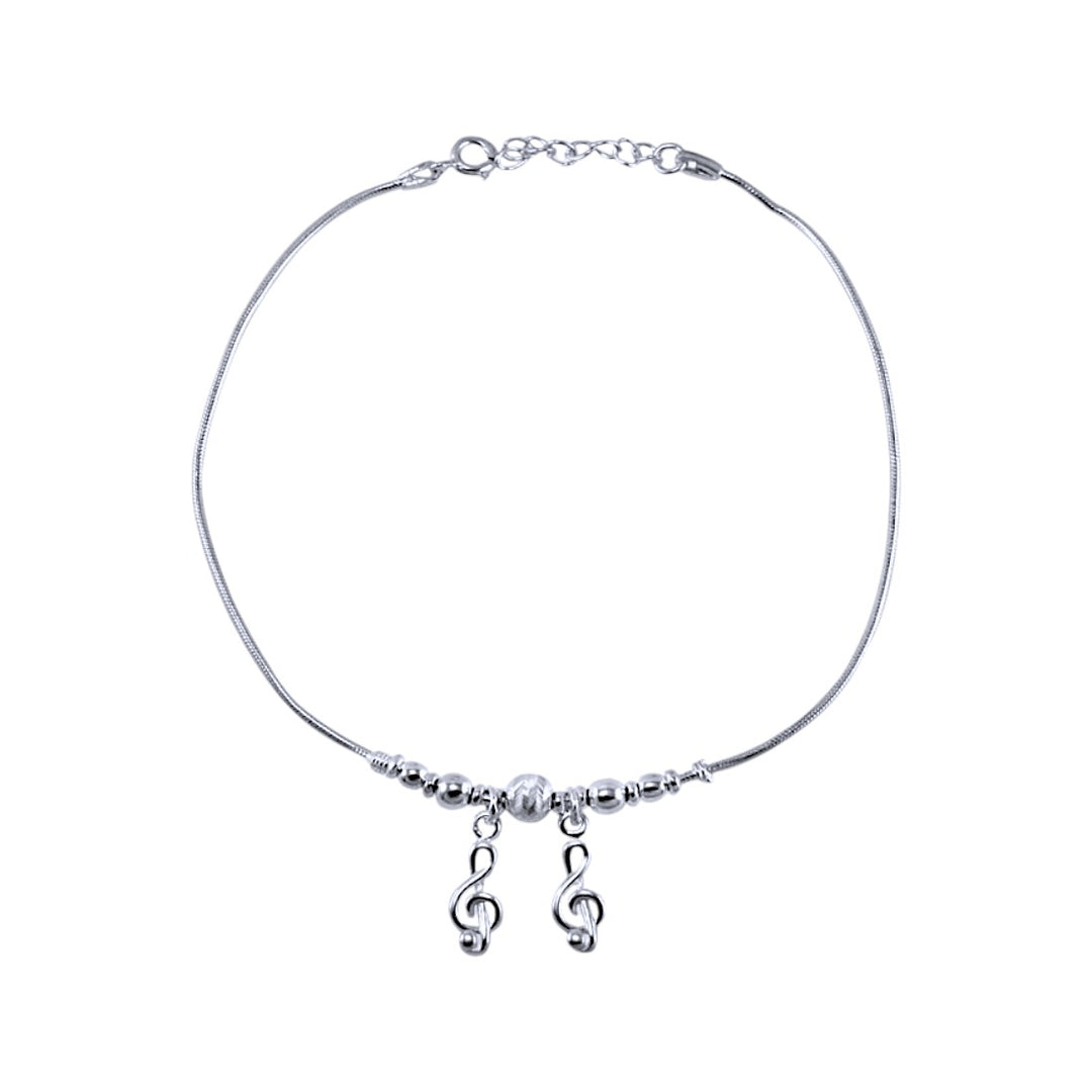 925 Sterling Silver Musical Symbol Charm Chain Single Anklet for Women