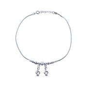 925 Sterling Silver Musical Symbol Charm Chain Single Anklet for Women