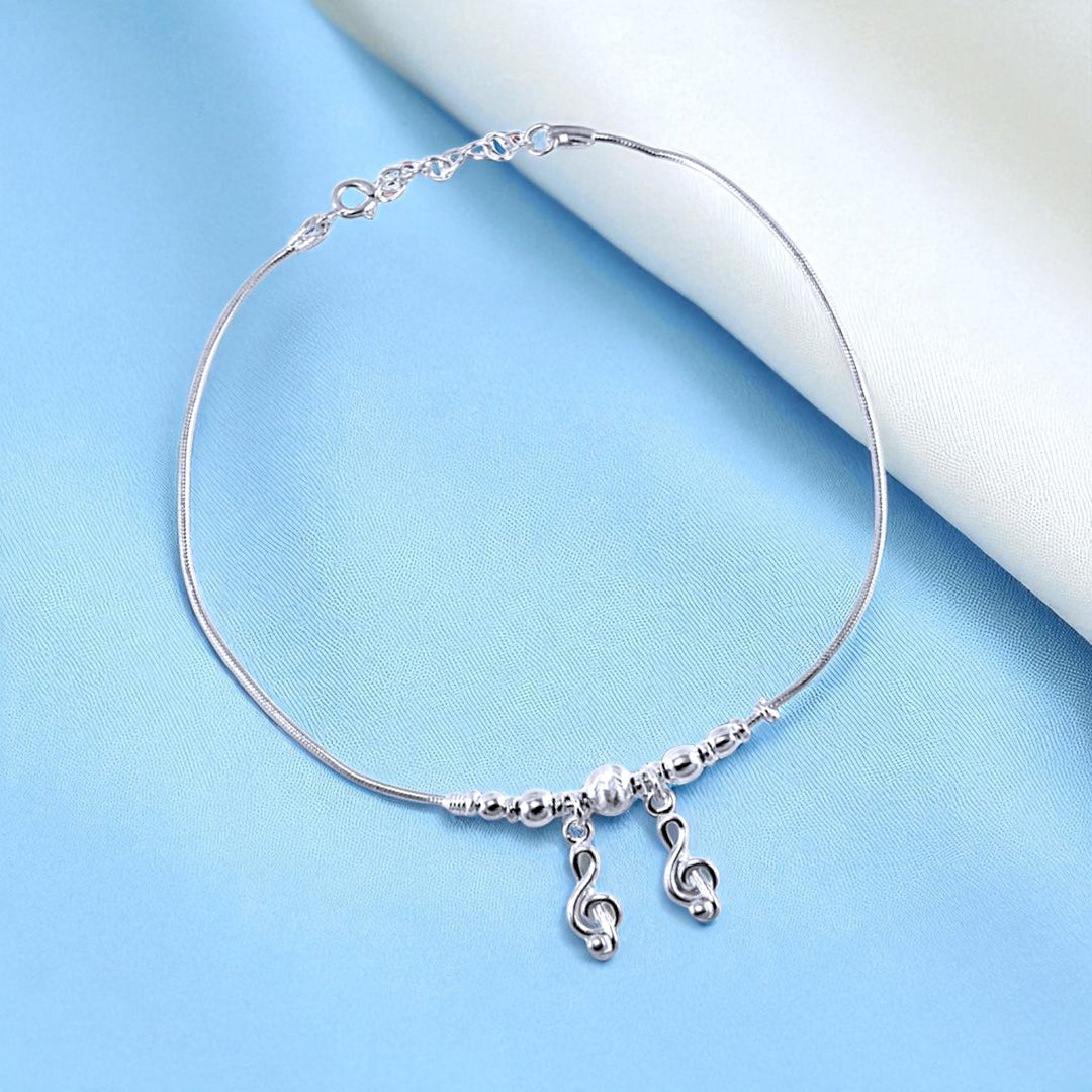 925 Sterling Silver Musical Symbol Charm Chain Single Anklet for Women