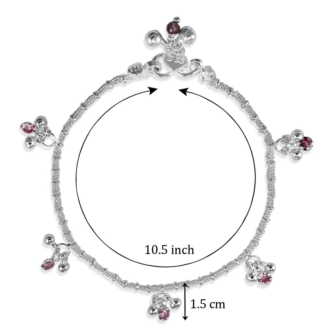 Taraash 925 Sterling Silver CZ Chain Anklet For Women