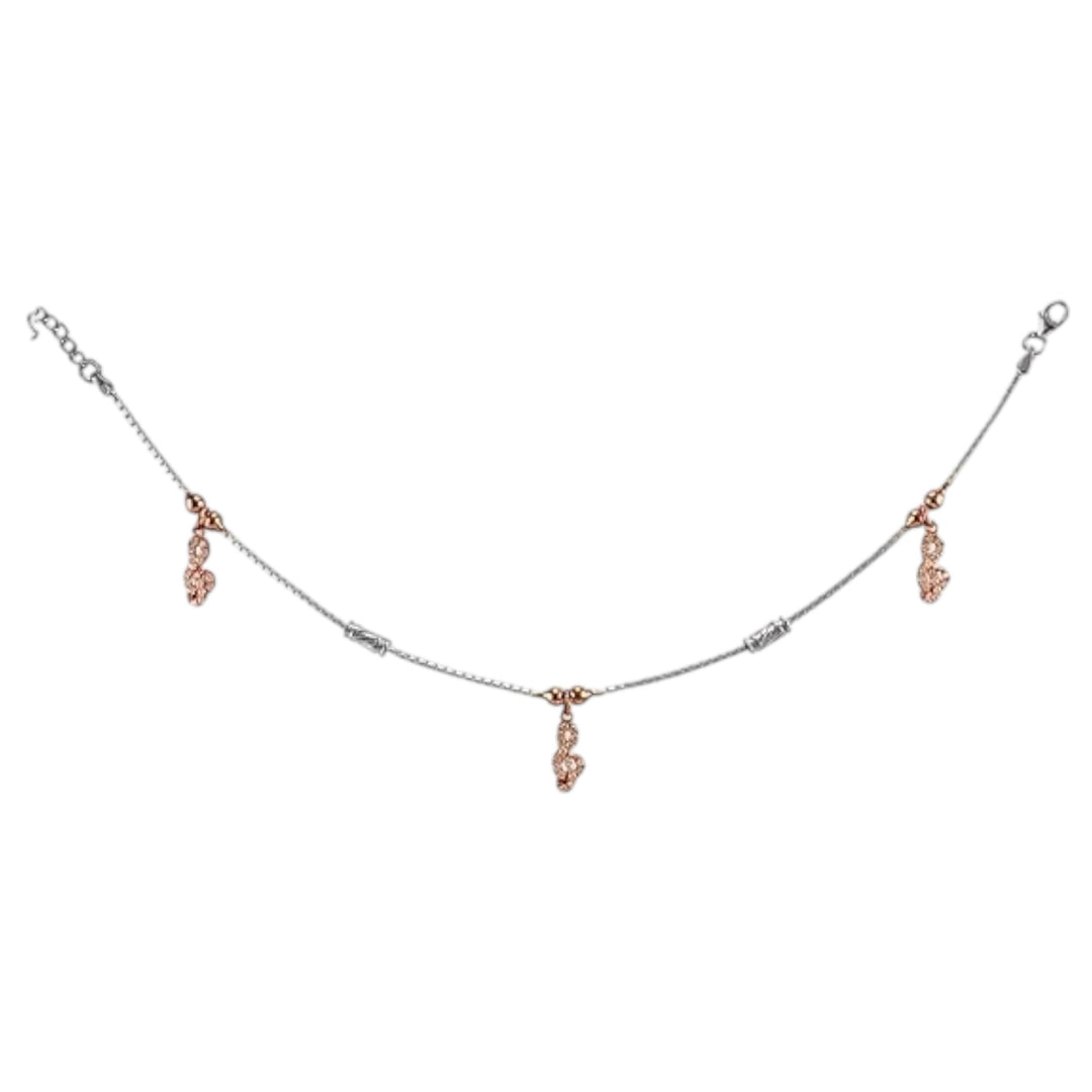 925 Sterling Silver Dangling Music Charm Chain Single Anklet for Women