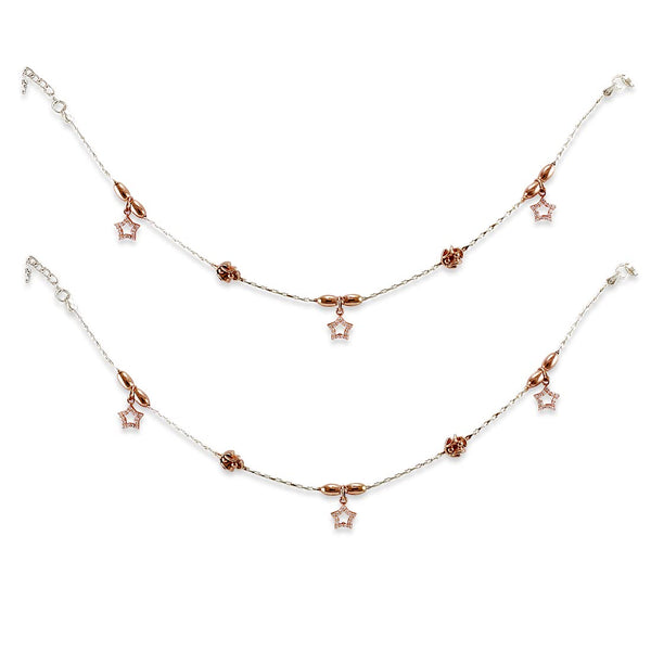 Taraash 925 Sterling Silver Rose Gold Star Anklet For Women