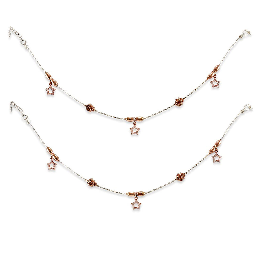 Taraash 925 Sterling Silver Rose Gold Star Anklet For Women