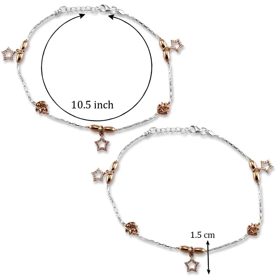 Taraash 925 Sterling Silver Rose Gold Star Anklet For Women