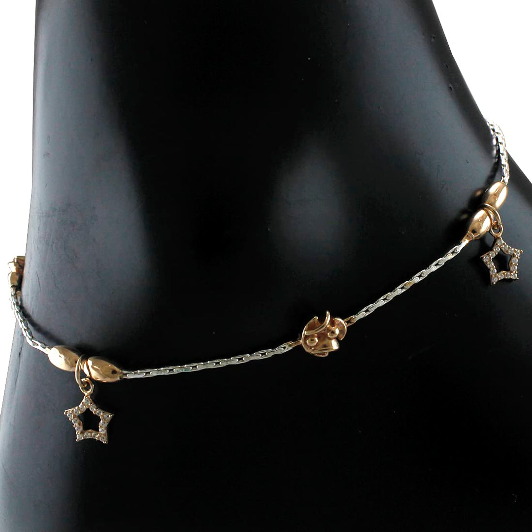 Taraash 925 Sterling Silver Rose Gold Star Anklet For Women