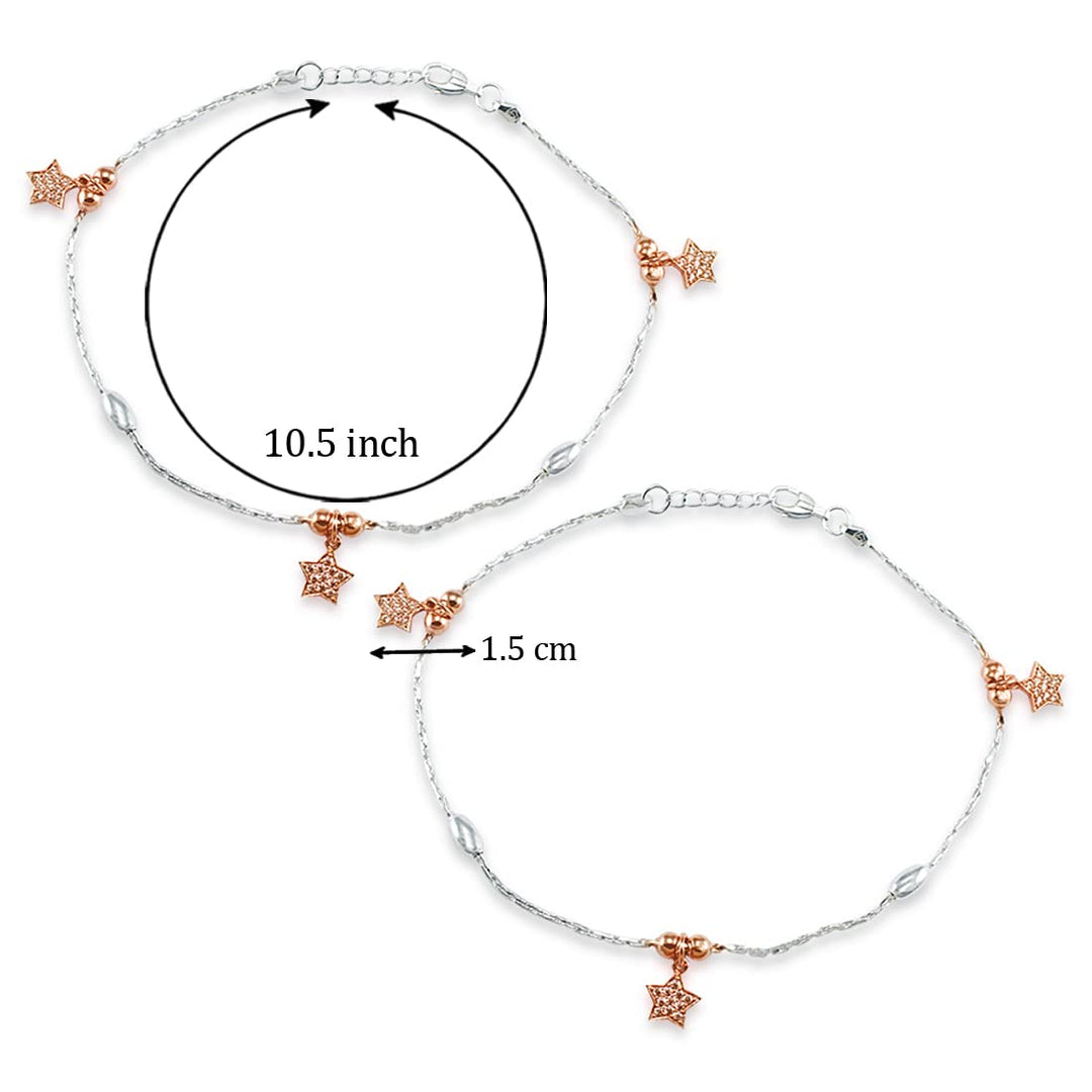 Taraash 925 Sterling Silver Star Charm Anklet For Women