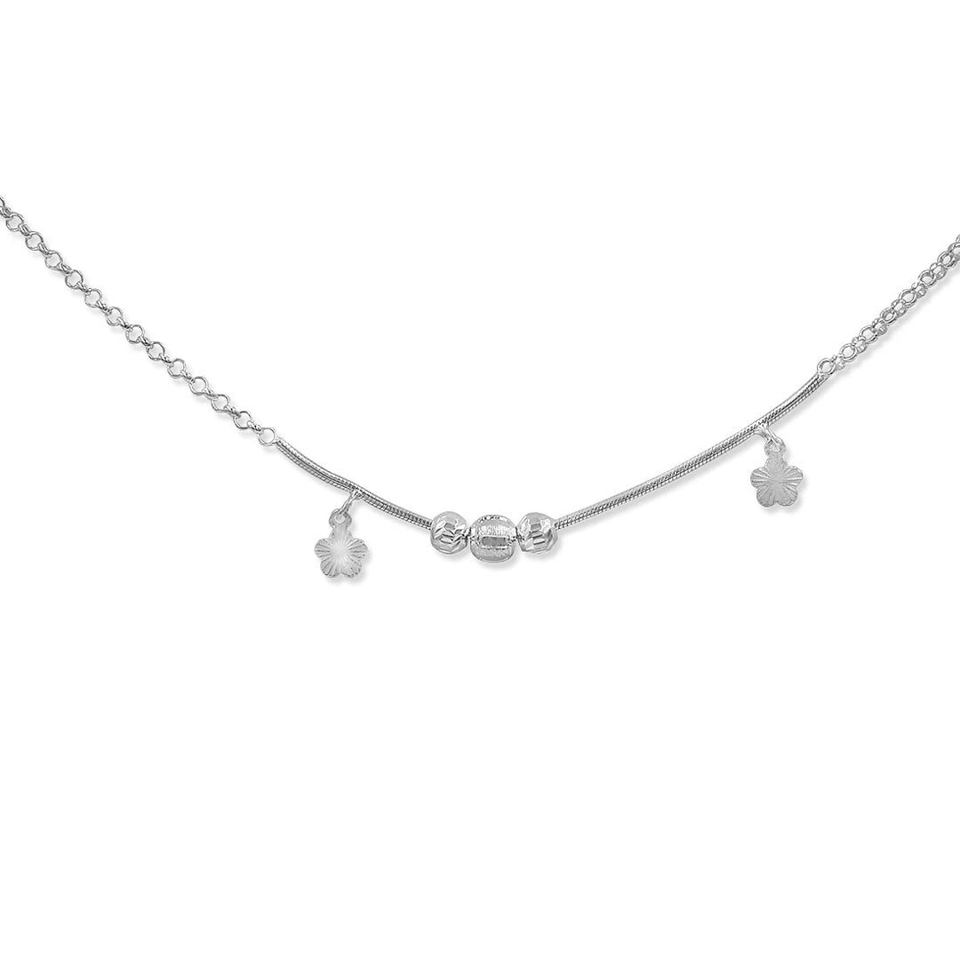 925 Sterling Silver Dangling Floral Charm Chain Single Anklet for Women