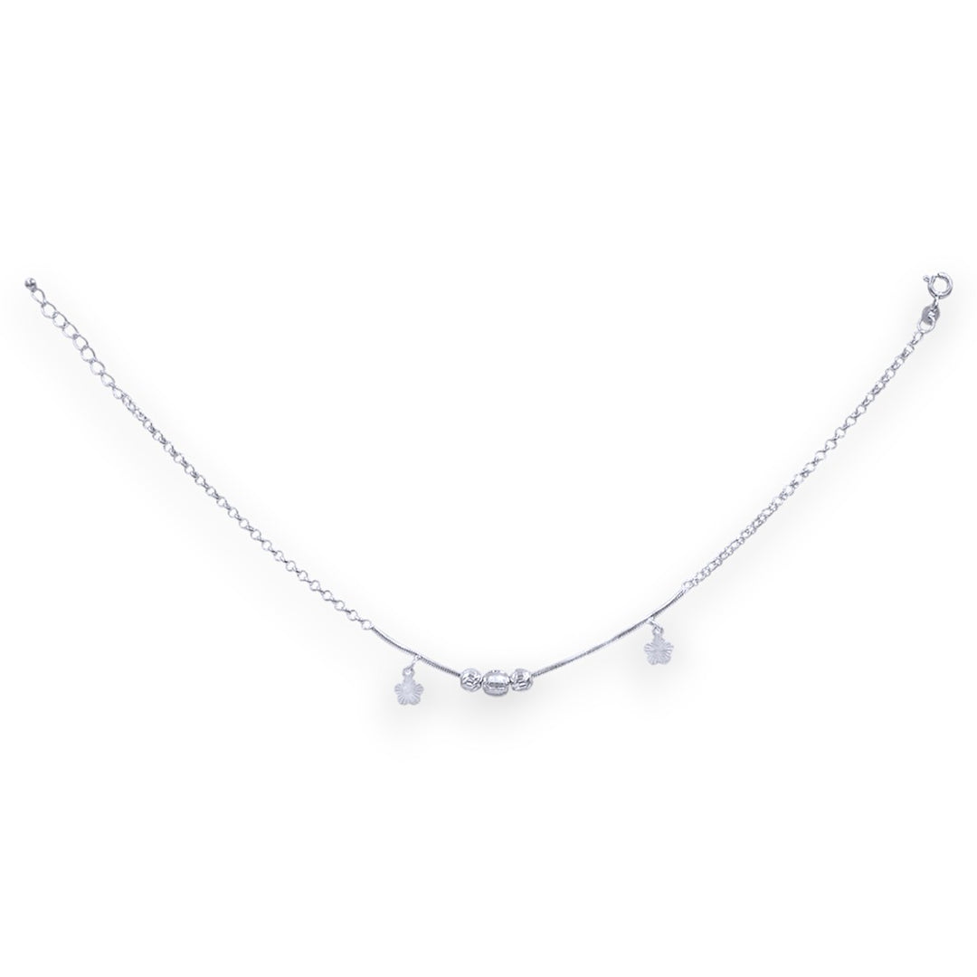 925 Sterling Silver Dangling Floral Charm Chain Single Anklet for Women