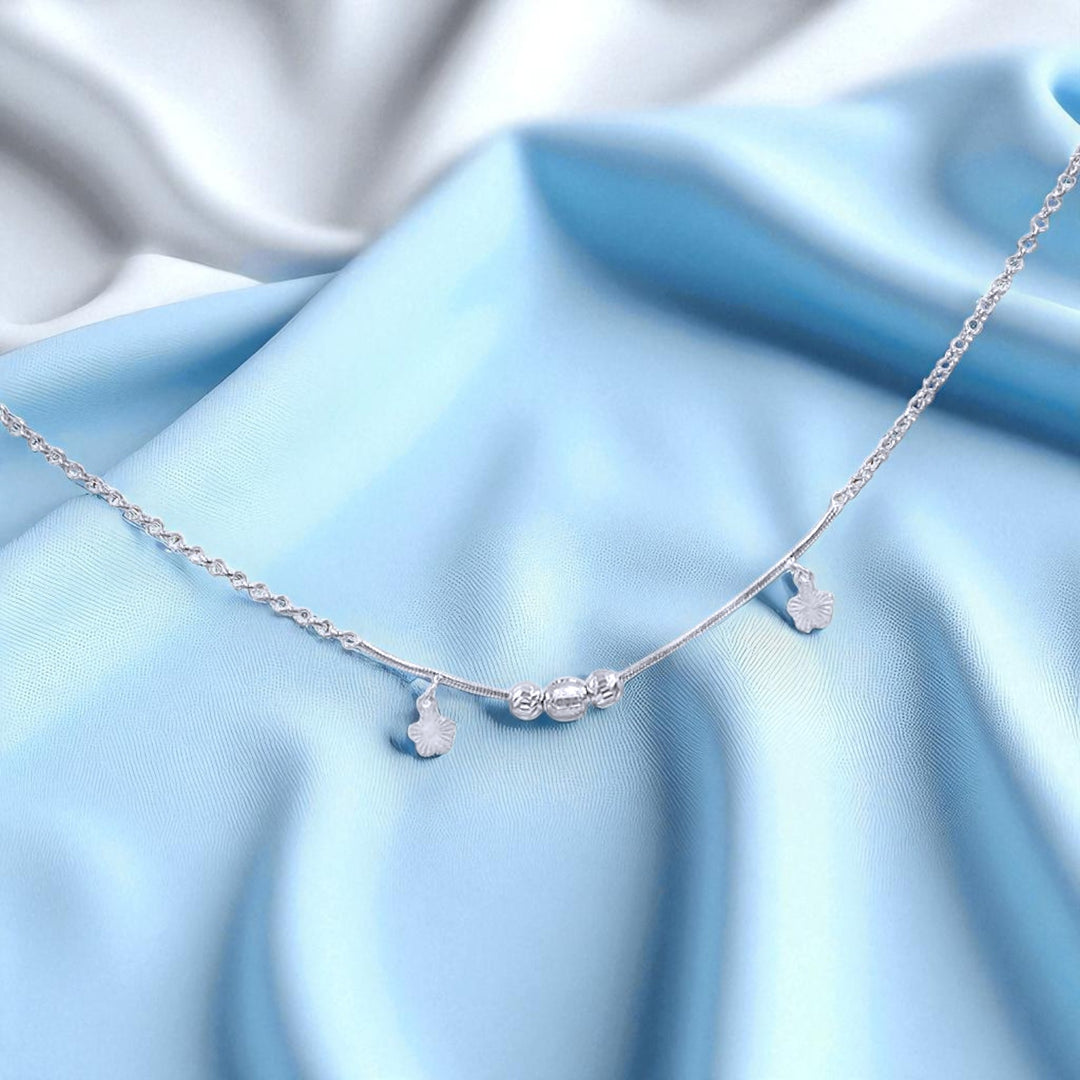 925 Sterling Silver Dangling Floral Charm Chain Single Anklet for Women