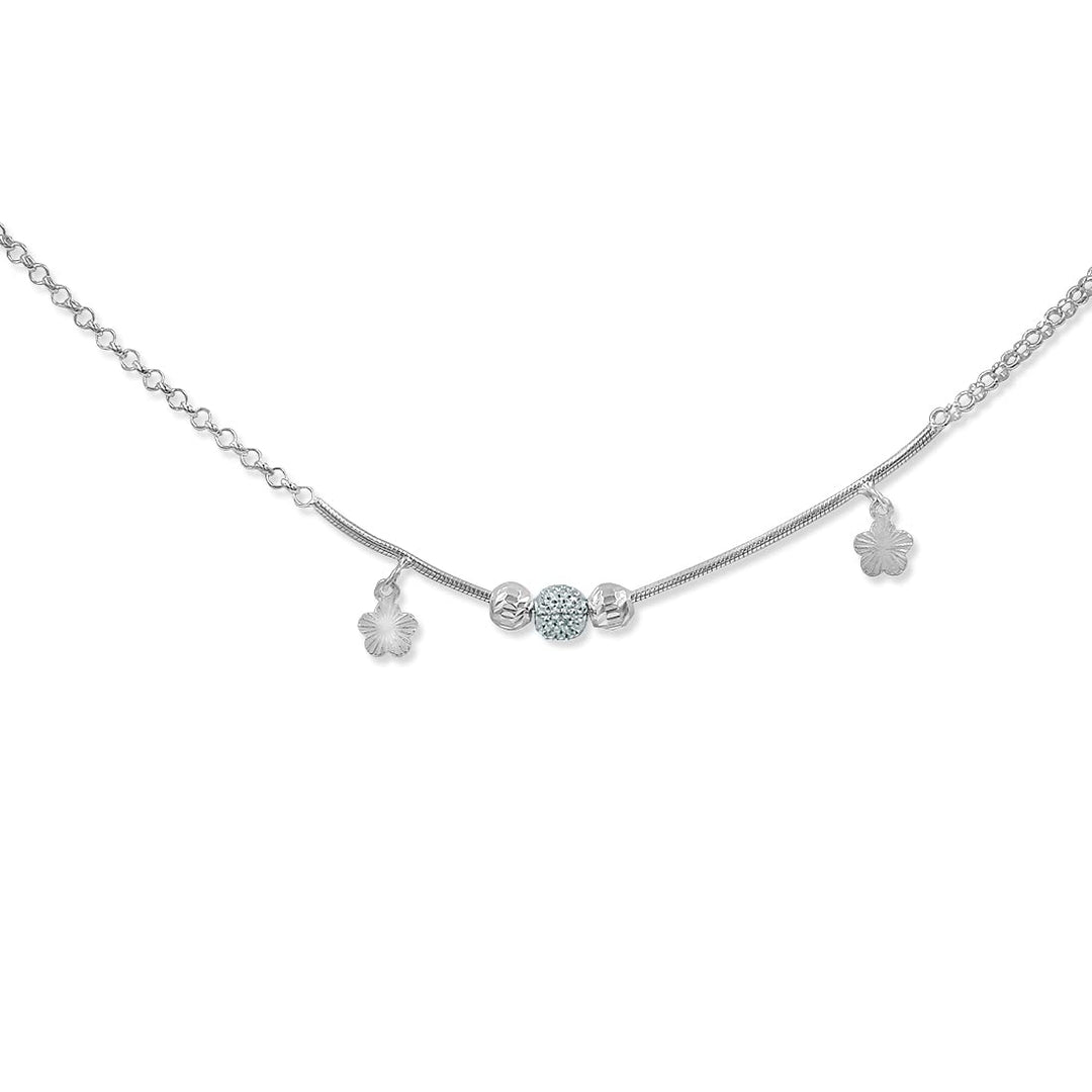 925 Sterling Silver Dangling Floral Charm Chain Single Anklet for Women
