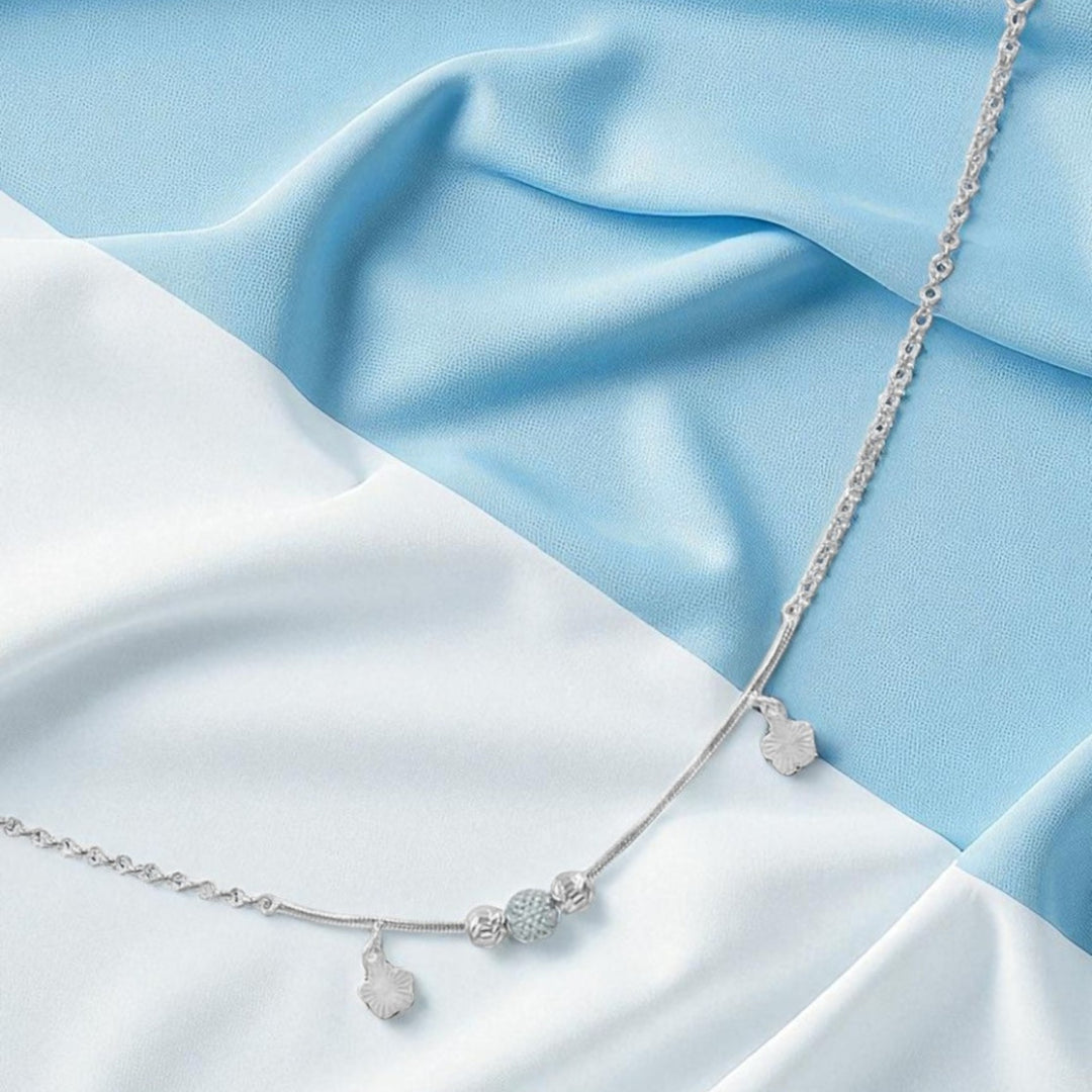 925 Sterling Silver Dangling Floral Charm Chain Single Anklet for Women