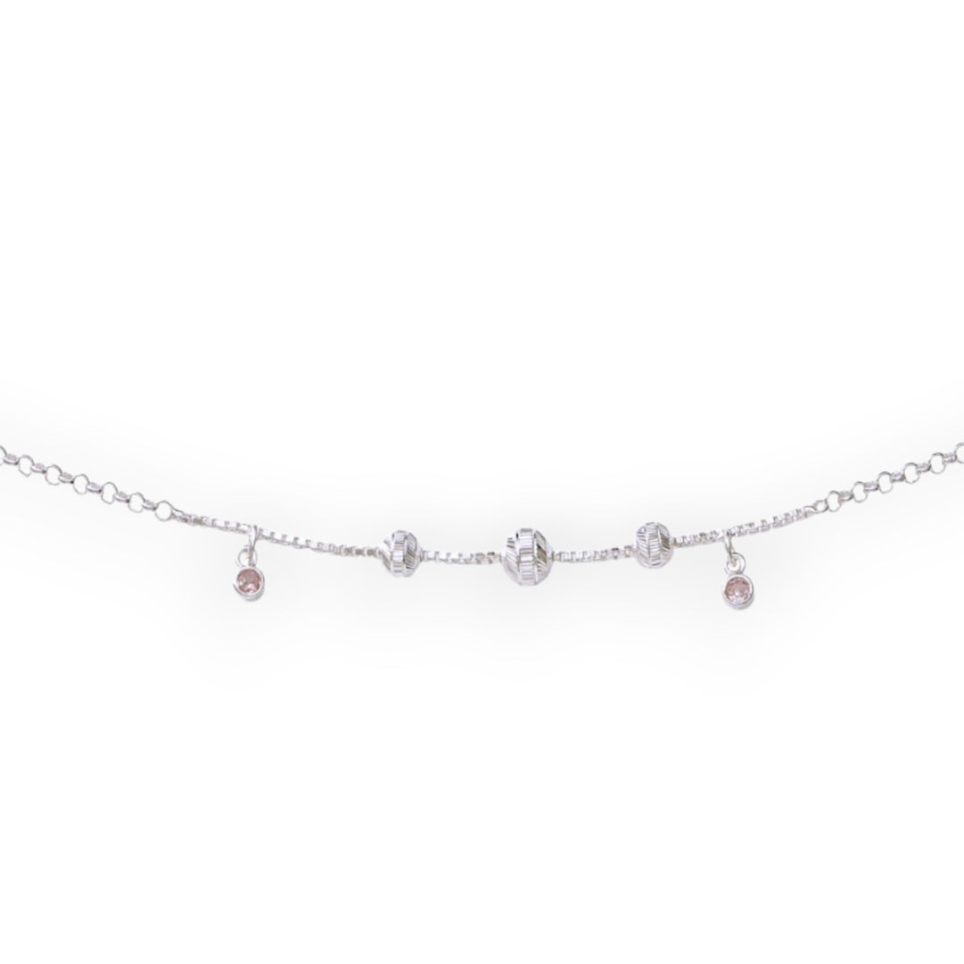 925 Sterling Silver CZ Charm Chain Single Anklet for Women