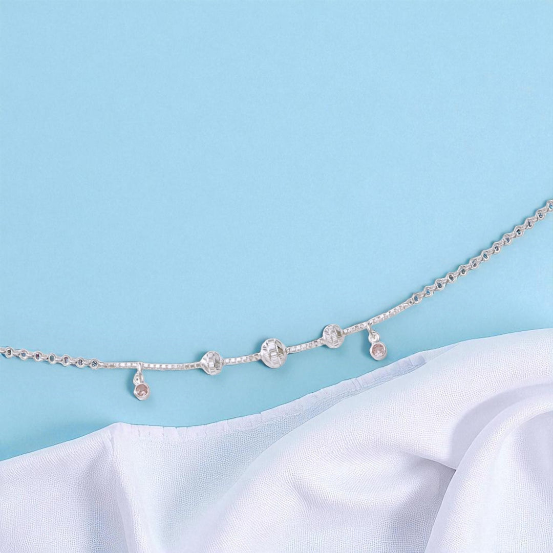 925 Sterling Silver CZ Charm Chain Single Anklet for Women